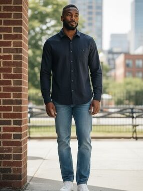 Amazon Essentials Men’s Navy Blue Long Sleeve Flannel Shirt - Size XL - EUC